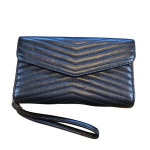 Black Quilted Wristlet Clutch Chevron Pattern Zipper Wallet Purse Evening